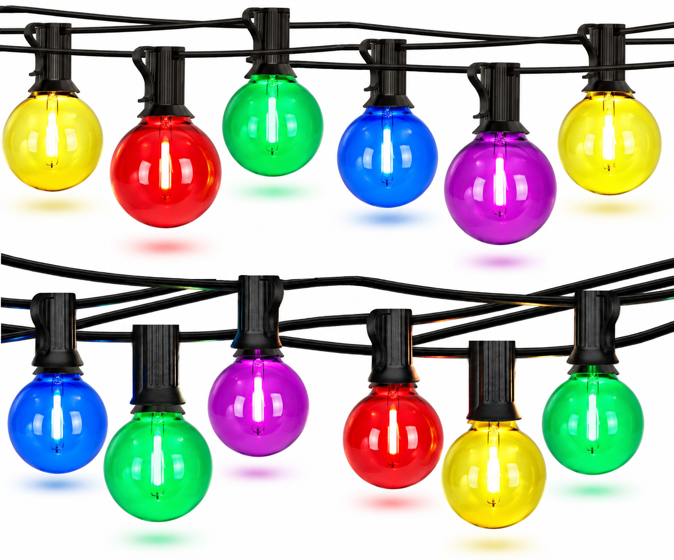 Ghirlanda Luminoasa Decorativa LED, 26m, 50+2 becuri LED G40 incluse, antisoc, rezistente la spargere, la apa, exterior, lumina multicolor, potrivita pentru, Festival, Gradina, Terasa, Veranda, Foisor, Evenimente, Craciun Petrecere, orice sezon