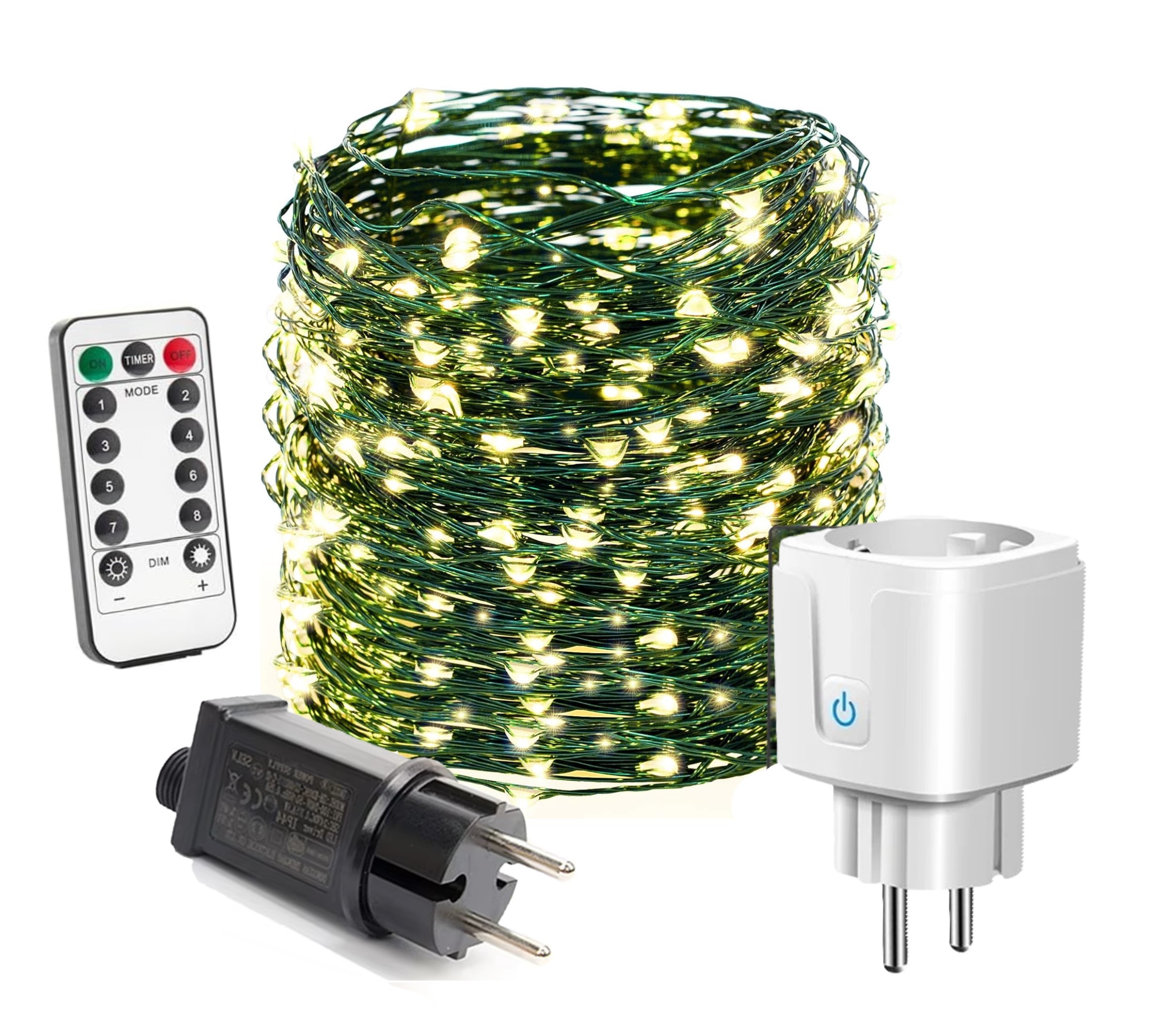 Ghirlanda Luminoasa Decorativa, Instalatie cu Luminite Festive LED, 120m, 1200 becuri, fir Cupru, Telecomanda 8 moduri, Priza Smart inclusa, interior/exterior, lumina calda, dimabila, pentru Gradina, Terasa, Craciun, Evenimente, Petrecere in orice sezon